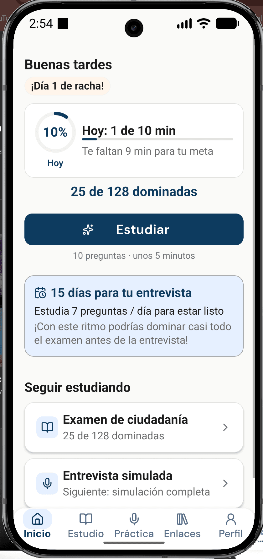 Inicio con metas diarias